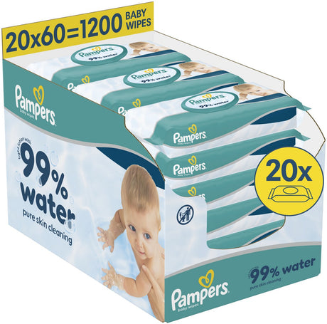 Pampers 99% water babydoekjes - 20 verpakkingen van 60 doekjes = 1200 doekjes