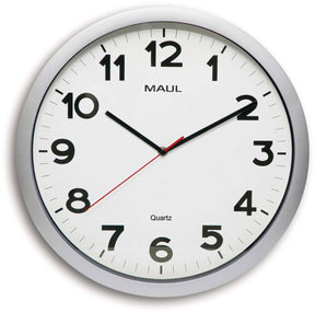 Maul step wandklok 40 incl. batterij- zilver - 1 stuk - ø 40 x 4.8 cm -