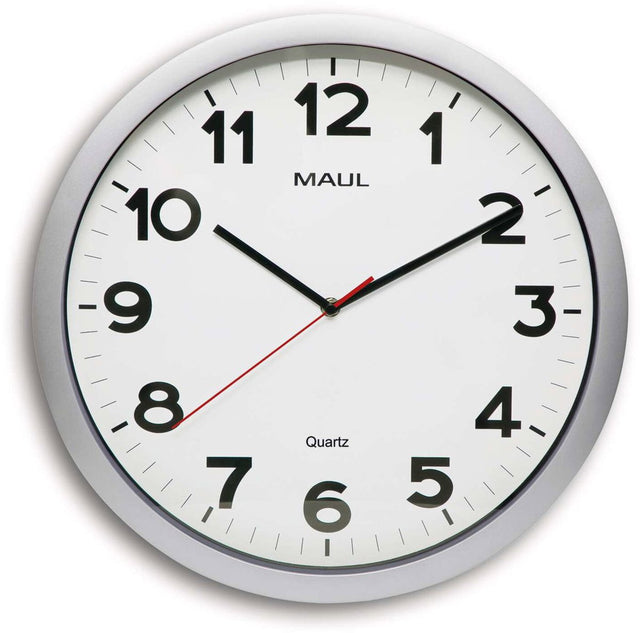 Maul step wandklok 40 incl. batterij- zilver - 1 stuk - ø 40 x 4.8 cm -