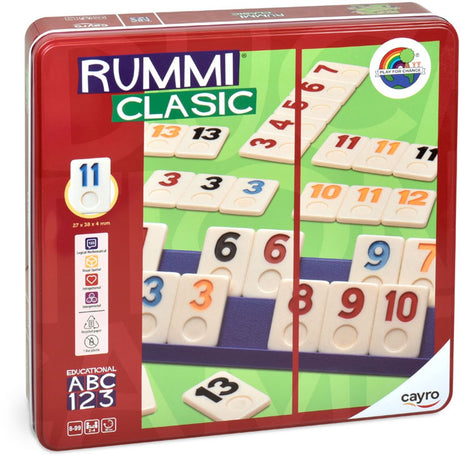 Cayro rummiclasic metalen doos - klassiek nummerspel met 106 grote fiches - inclusief 4 atrils en stoffen tas - 2-4 spelers - speelduur 30 minuten - vanaf 8 jaar - collection