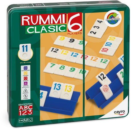 Cayro rummiclasic 6 spelers - klassiek nummerspel in metalen doos - 159 fiches met 6 atrils en stoffen tas - duurzame verpakking zonder plastic - vanaf 8 jaar - collection