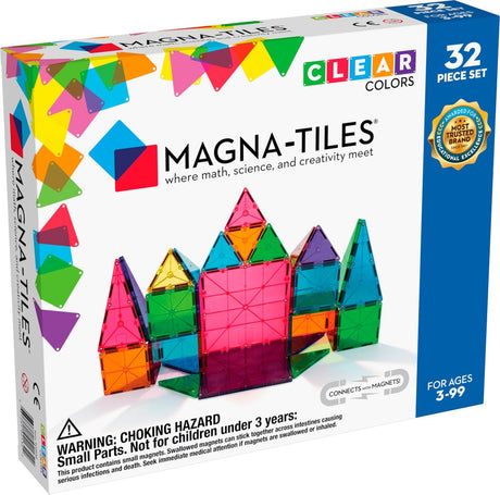 Magna-tiles clear colors - magnetische tegels voor ruimtelijk inzicht - 32 stuks