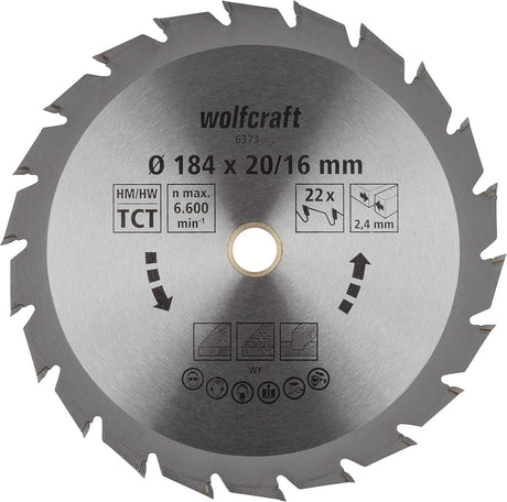 Wolfcraft - cirkelzaagblad 184x16mm - 22 tanden - zaagblad voor cirkelzaag - serie groen - 6373000