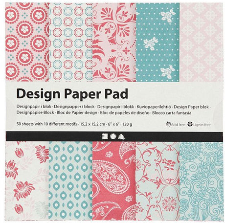 Creativ company creotime designpapier blok blauw roze 15,2 cm 50 vellen