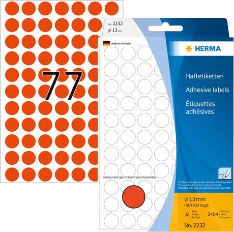 Merkloos sans marque herma 2232 universele etiketten rood 13 mm rond papier 2464 st.