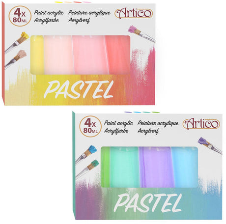 Artico acrylverf pastel set kinderverf 4 flesjes multi kleuren 80ml.