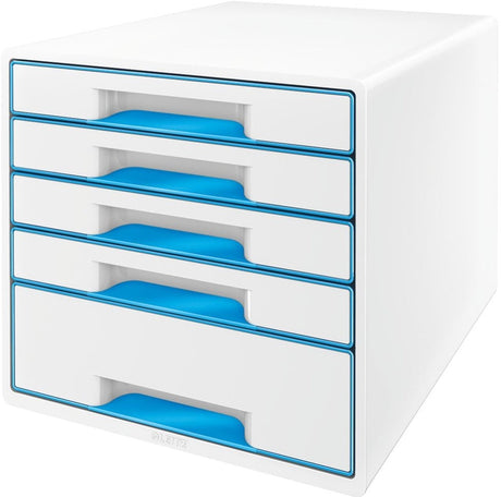 Leitz wow cube ladenblok met 5 laden - opberger met vakken - voor kantoor en thuiswerken - ideaal voor thuiskantoor - wit blauw