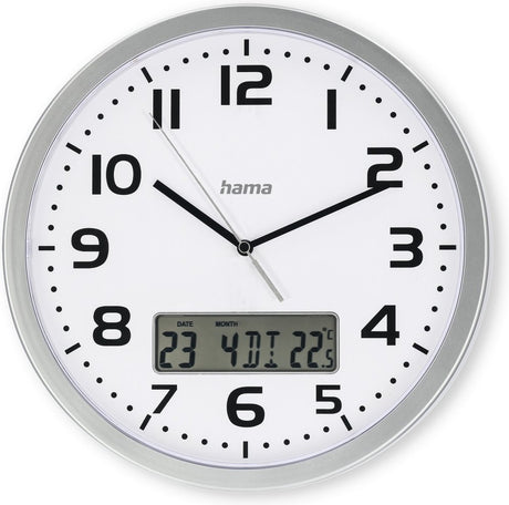 Hama wandklok- moorea- datum en temperatuurweergave- zilver