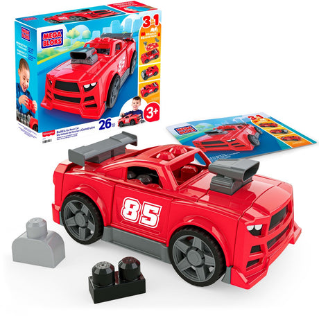 Mega bloks fisher-price - bouw en rij raceauto blokkenspeelgoed met rollende wieltjes - 26 stukjes