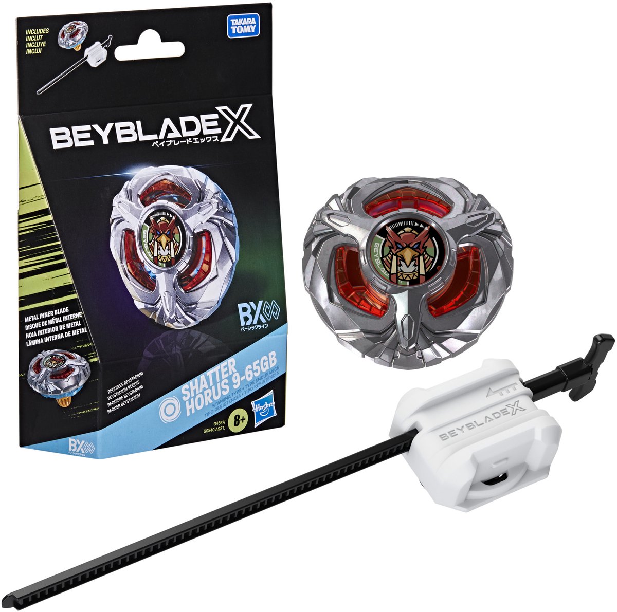 Beyblade x shatter horus 9-65gb bx infinity starter pack, top en launcher