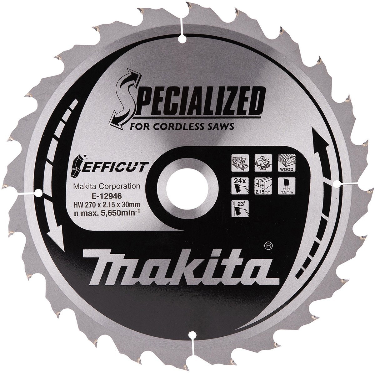 Makita e-12946 cirkelzaagblad hout | efficut | 270 x 30 mm | 24-tands