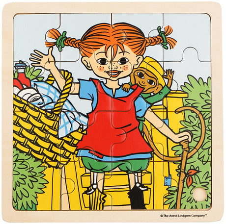Barbo toys - pippi langkous houten puzzel meneer nilsson 16 stukjes - ontworpen in denemarken - educatieve houten legpuzzel - puzzel voor jongens en meisjes - multicolor - vanaf 2 jaar