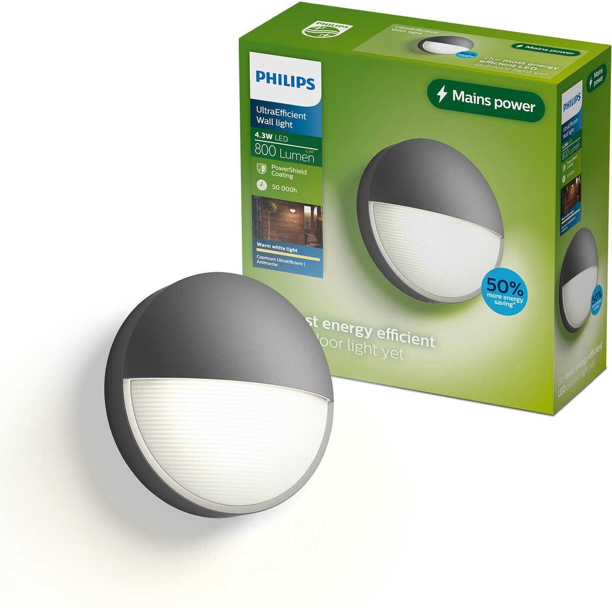 Philips led philips capricorn wandlamp - buitenverlichting - weerbestendig: ip44 - warmwit licht: 2700k - antraciet