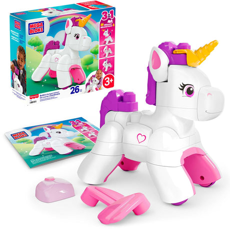 Mega bloks fisher-price - bouw en betover eenhoorn blokkenspeelgoed - 26 stukjes