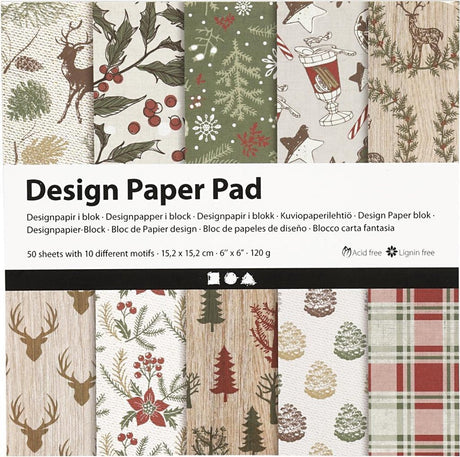 Creativ company design papierblok - bruin - rood - 15,2x15,2 cm - 120 grams - creotime - 50 vellen