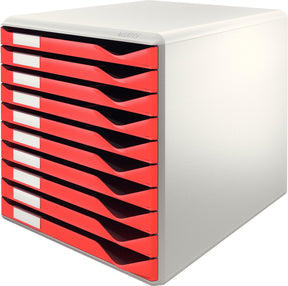 Leitz ladenblok met 10 laden - wit rood