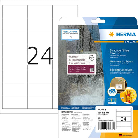 Herma 4582 folie-etiketten a4 weerbestendig polyester wit 66,0x33,8 mm 240 st.