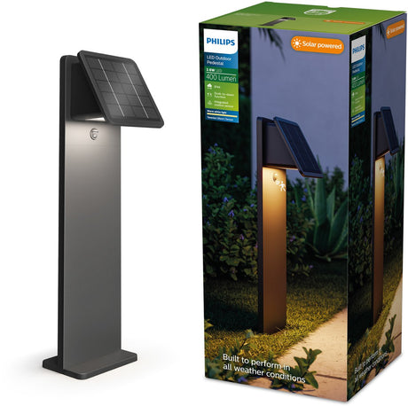 Philips led philips tavenlor solar sokkellamp - buitenlamp - warmwit licht: 2700k - bewegingssensor - zonne-energie - weerbestendig: ip44 - zwart - 3.6w