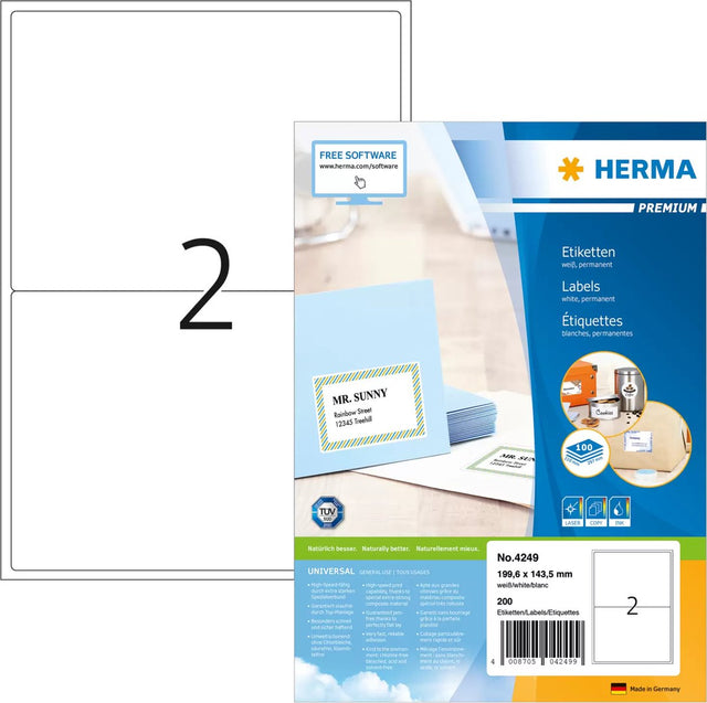 Herma adress-etiketten wit 199.6x143.5 premium a4 200 st.
