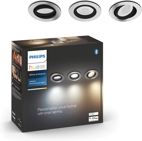 Philips hue milliskin - led inbouwspot - gu10 fitting - bevat 3 inbouwspots incl. lamp - aanpasbaar wit licht - wit - ø 900mm - slimme verlichting
