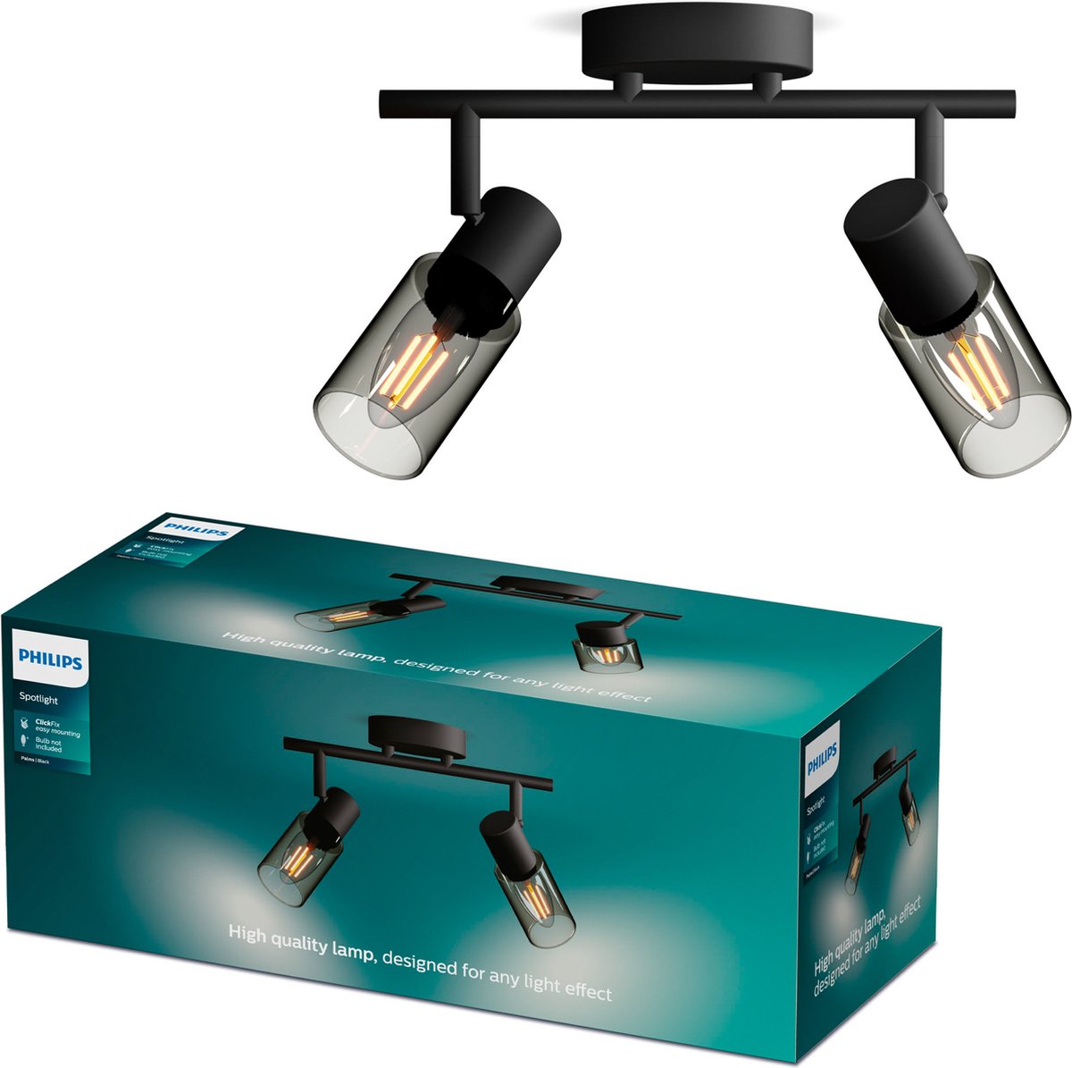 Philips led philips palms spot - plafondspot met twee lichtpunten - met gerookt glas - kleine fitting e14