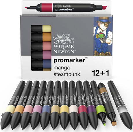 Winsor newton promarker™ 12+1 manga steampunk set | professionele layoutmarkers alcoholmarkers