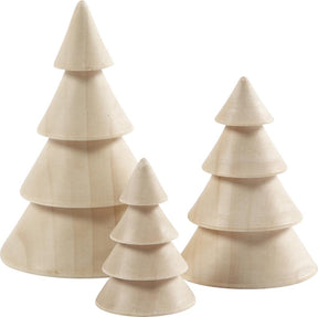 Creativ company kerstbomen van hout, h: 5+7,5+10 cm, d: 3,5+5,4+6,7 cm, 3 stuks, keizerin boom