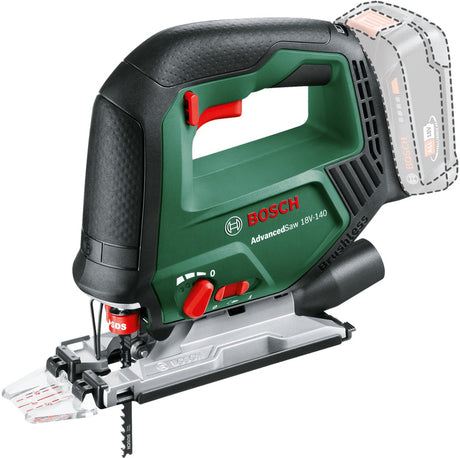 Bosch advancedsaw 18v-140, handgreep aan de bovenzijde, zwart, groen, aluminium, staal, hout, aluminium, 3000 spm, 14 cm
