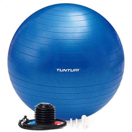 Tunturi anti burst fitness bal met pomp - yoga bal 65 cm - pilates bal - zwangerschapsbal – 220 kg gebruikersgewicht - incl trainingsapp – blauw