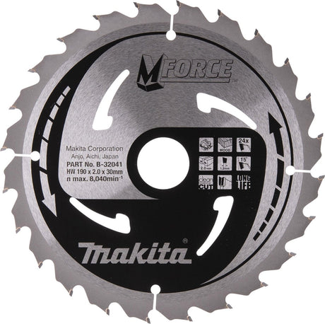 Makita cirkelzaagblad voor hout | mforce | ø 190mm asgat 30mm 24t - b-32041