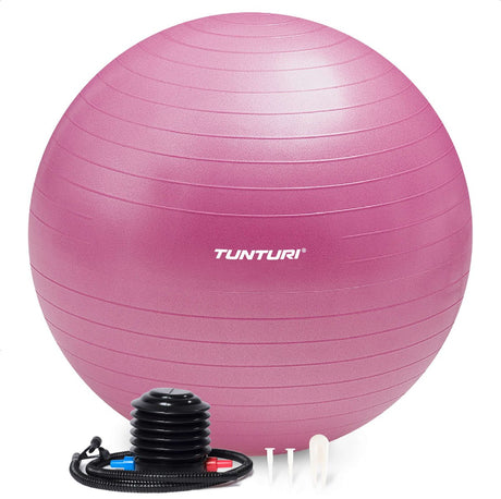 Tunturi anti burst fitness bal met pomp - yoga bal 65 cm - pilates bal - zwangerschapsbal – 220 kg gebruikersgewicht - incl trainingsapp – paars