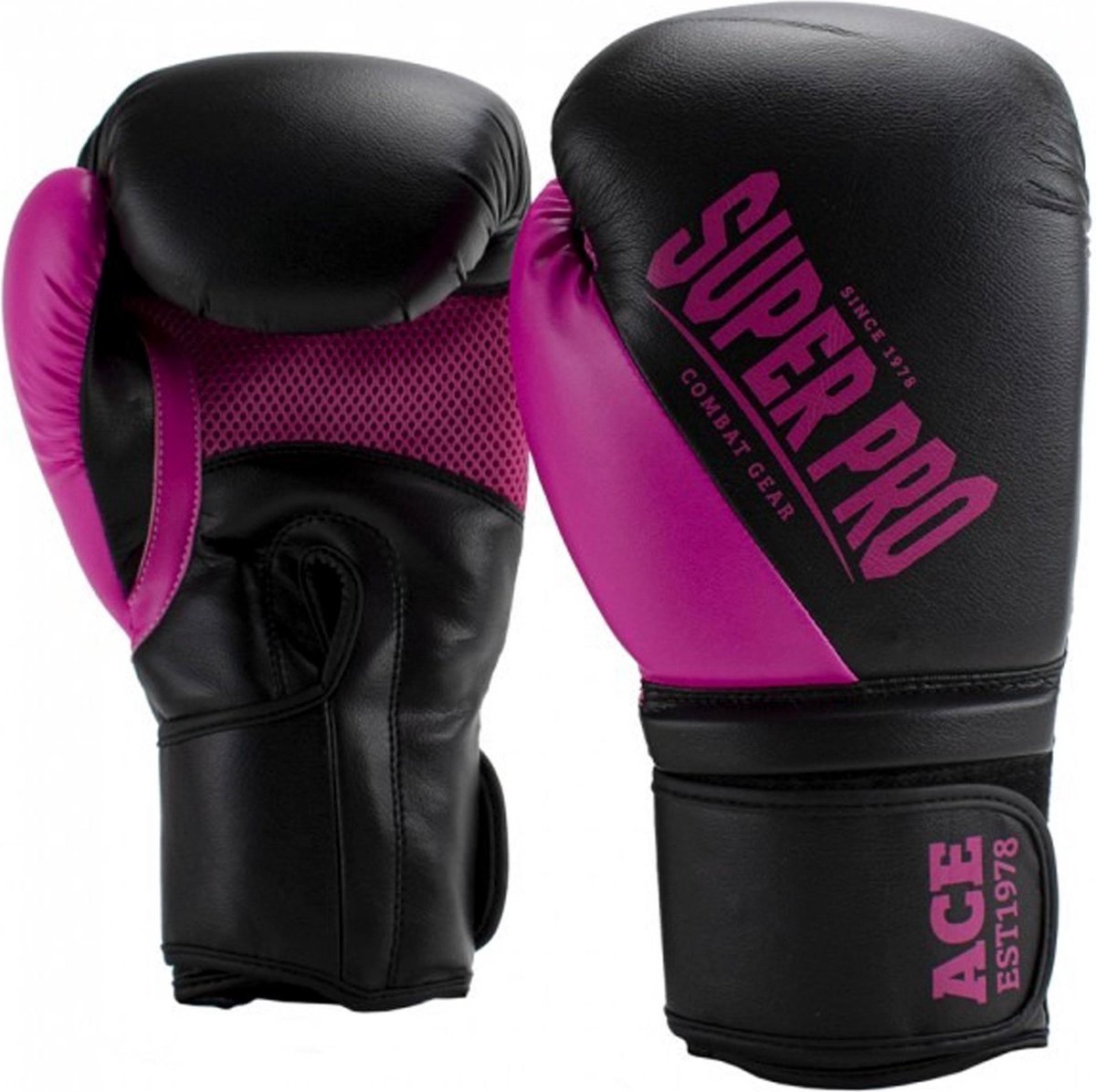 Super pro combat gear ace (kick)bokshandschoenen zwart roze 14oz