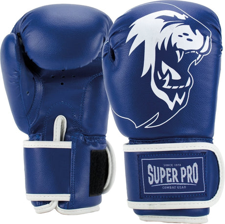 Super pro combat gear talent (kick)bokshandschoenen blauw wit 6oz 6 oz