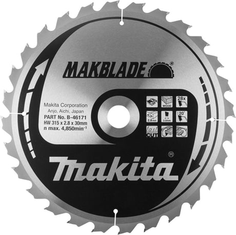 Makita ø 315mm asgat 30mm 24t tafelzaagblad voor hout | makblade - b-46171