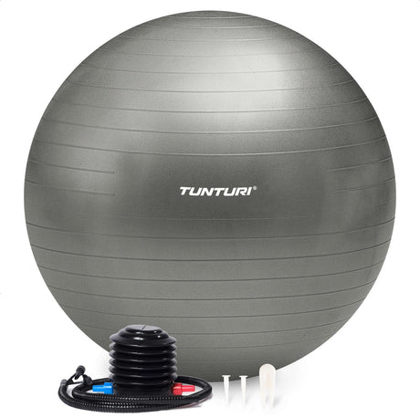 Tunturi anti burst fitness bal met pomp - yoga bal 55 cm - pilates bal - zwangerschapsbal – 220 kg gebruikersgewicht - incl trainingsapp – zilver
