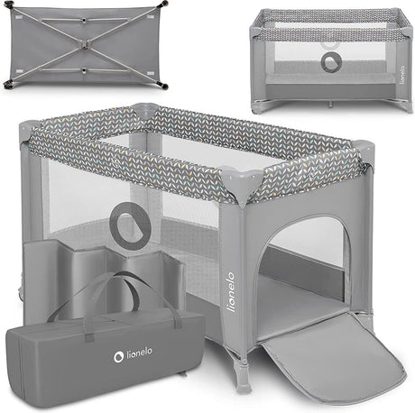 Lionelo stefi campingbedje 3 in 1 - baby bed inklapbare box reisbedje - 60x120 cm - 0-36 maanden tot 15 kg - met comfort matras - zij-ingang met rits - wielen - transporttas - babybed babybox ledikant