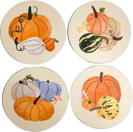 Merkloos sans marque onderzetters set 4 stuks - autumn harvest - pompoenen - 10x10cm