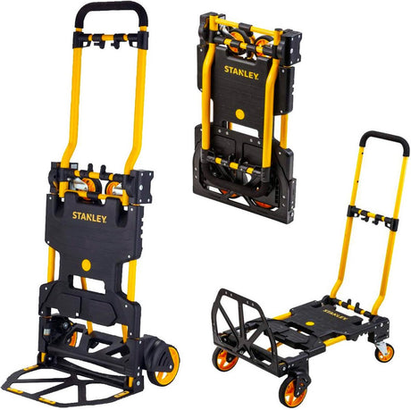 Stanley 2-in-1 steekwagen en transportkar - sxwtd-ft585 - laadcapaciteit tot 137 kg - opvouwbare plateauwagen - multifunctioneel - zwart geel