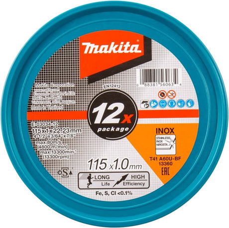 Makita doorslijps. 115x1.0mm rvs 12st - e-03034-12