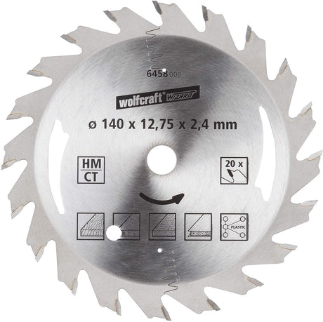 Wolfcraft - cirkelzaagblad 140x12,75mm - 20 tanden - zaagblad voor cirkelzaag - serie zilver - 6458000