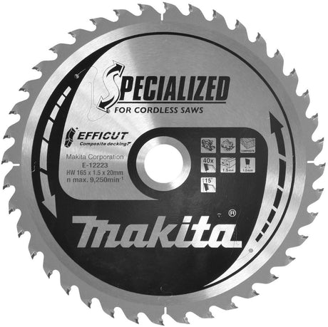 Makita ø 165mm asgat 20mm 40t cirkelzaagblad voor wpc | efficut - e-12223