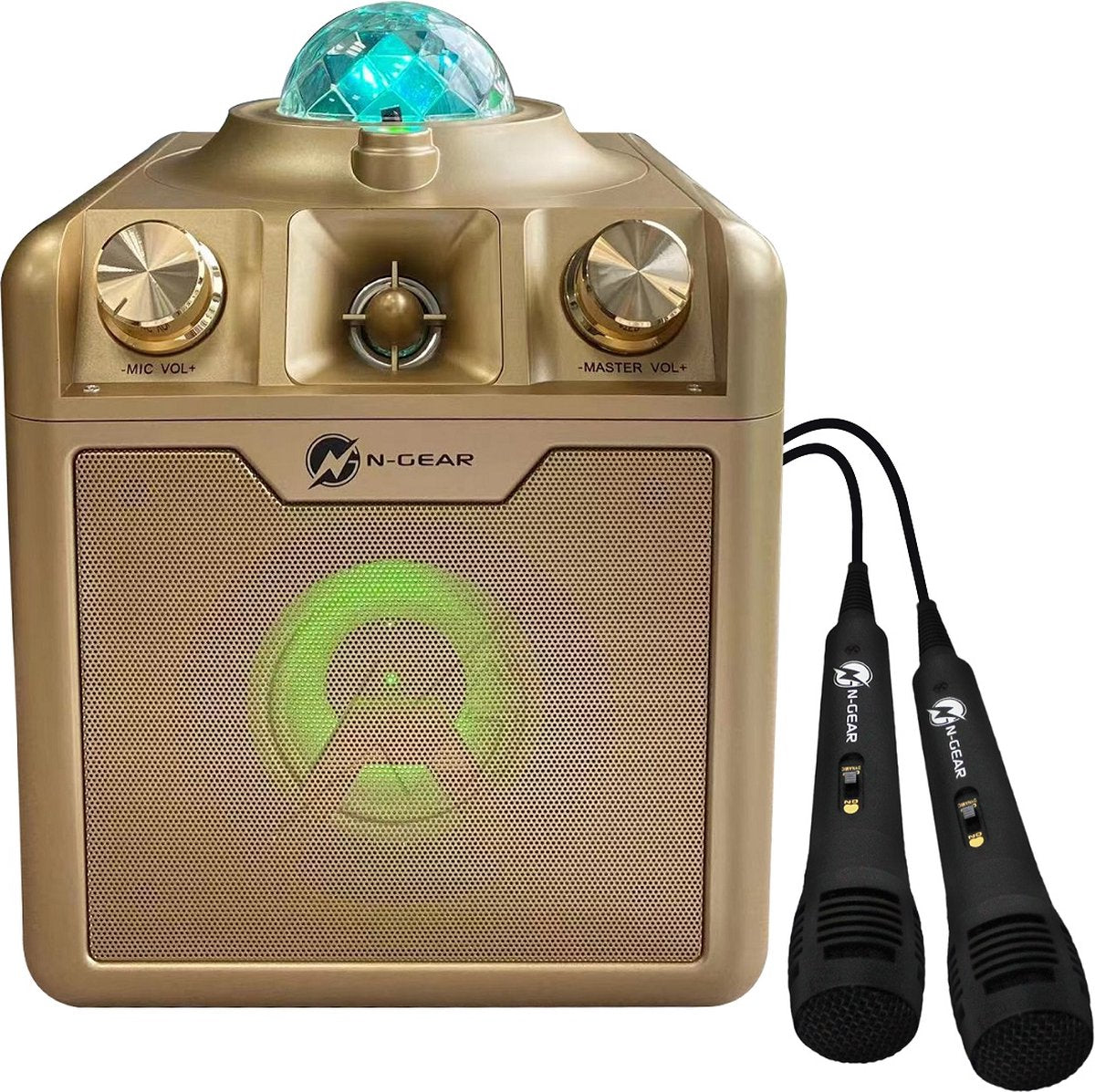 N-gear disco star 710 gold - bluetooth speaker - karaoke set - party box met sterrenprojector 2 microfoons