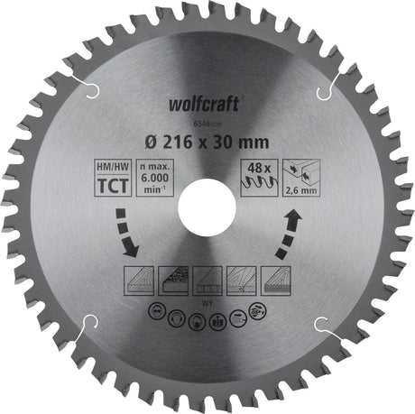 Wolfcraft - afkortzaag zaagblad 216x30mm - 216mm voor fijne, zuivere sneden - 6546000