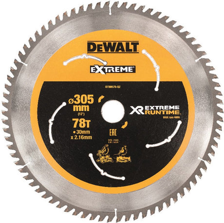 Dewalt cirkelzaagblad voor hout | extreme runtime | ø 305mm asgat 30mm 78t - dt99576-qz