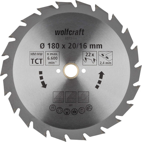 Wolfcraft - cirkelzaagblad 180x20mm - 22 tanden - zaagblad voor cirkelzaag - serie groen - 6372000
