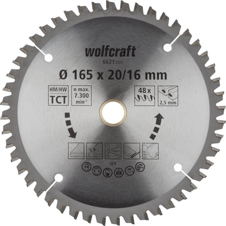 Wolfcraft - cirkelzaagblad 165x20mm - 48 tanden - zaagblad voor cirkelzaag - serie lila - 6621000