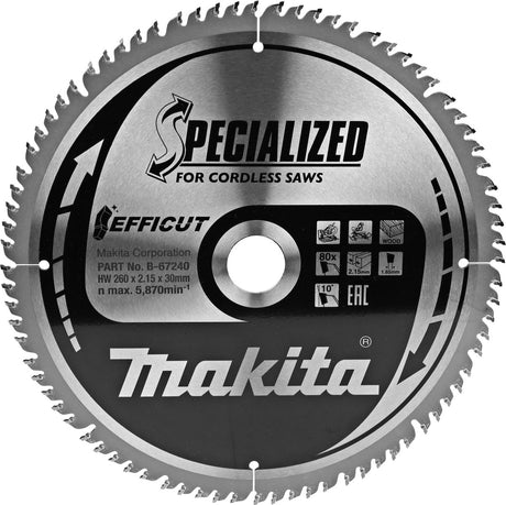Makita afkortzaagblad voor hout | efficut | ø 260mm asgat 30mm 80t - b-67290