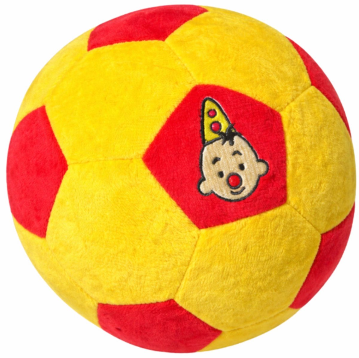 Bumba - knuffel - pluche voetbal - geel rood - zachte stof - vrolijke kleuren