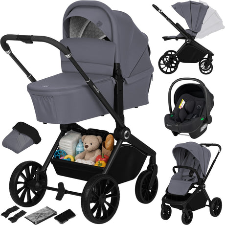 Lionelo mika plus - kinderwagen 3in1 - xxl set - incl. i-size autostoel - veelzijdig en jaarrond - grote wielen - tot 22kg - bediening met een hand - voor alle soorten terrein - accessoireset