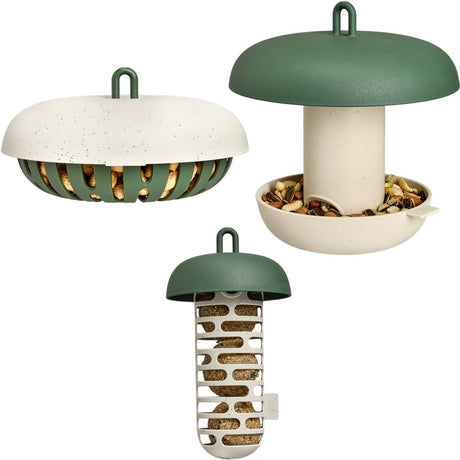 Elho essential bird set - inclusief vogelvoederhuis, voederschaal en vetbolhouder - 100% gerecycled plastic - blad groen